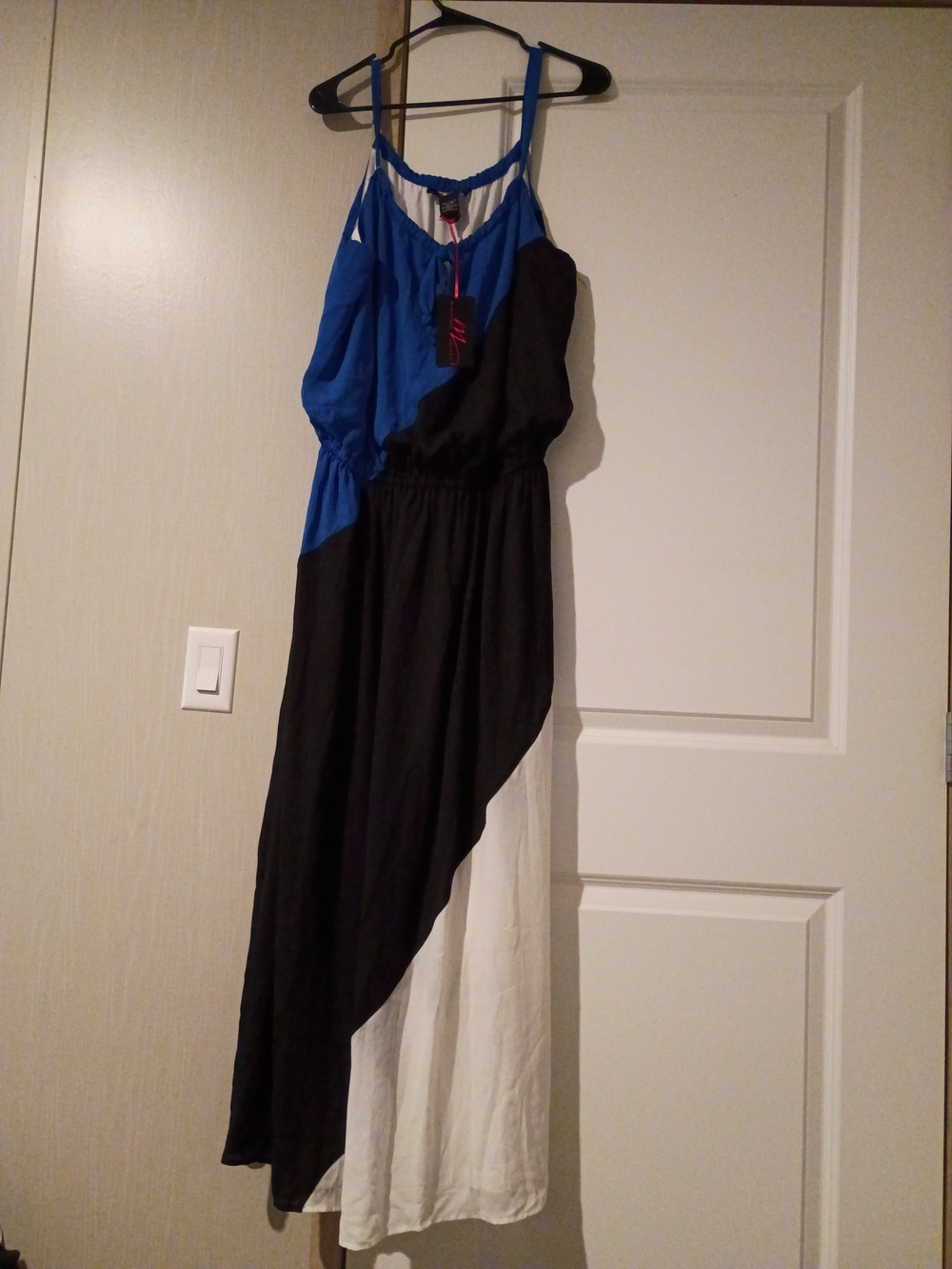 Midnight Velvet Blue Black White Diagonal Colorblock Maxi Dress 1x Nwt OBO